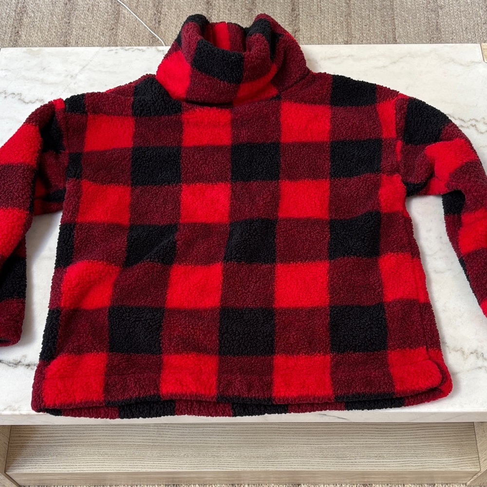 Red and Black Plaid Turtleneck SHERPA Sweater.